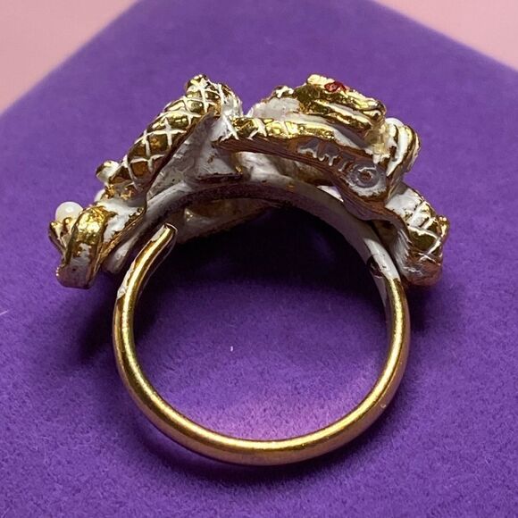 💛 Vintage ART Gold Triple Serpent Ring - Picture 2 of 6